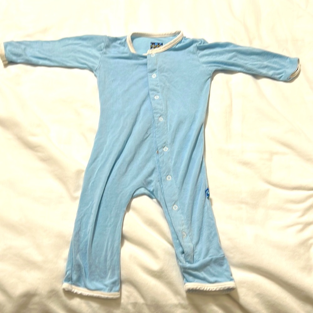 Kickee Pants long sleeve Pj's light blue 3-6 month "I Love Mom"